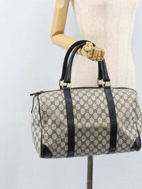 GUCCI GG Supreme Boston Bag PVC Navy Gold Auth 172914